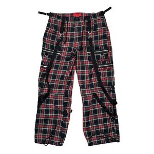 Tripp NYC Strap Plaid Baggy Bondage Convertible Cargo Rave Pants Mens Large